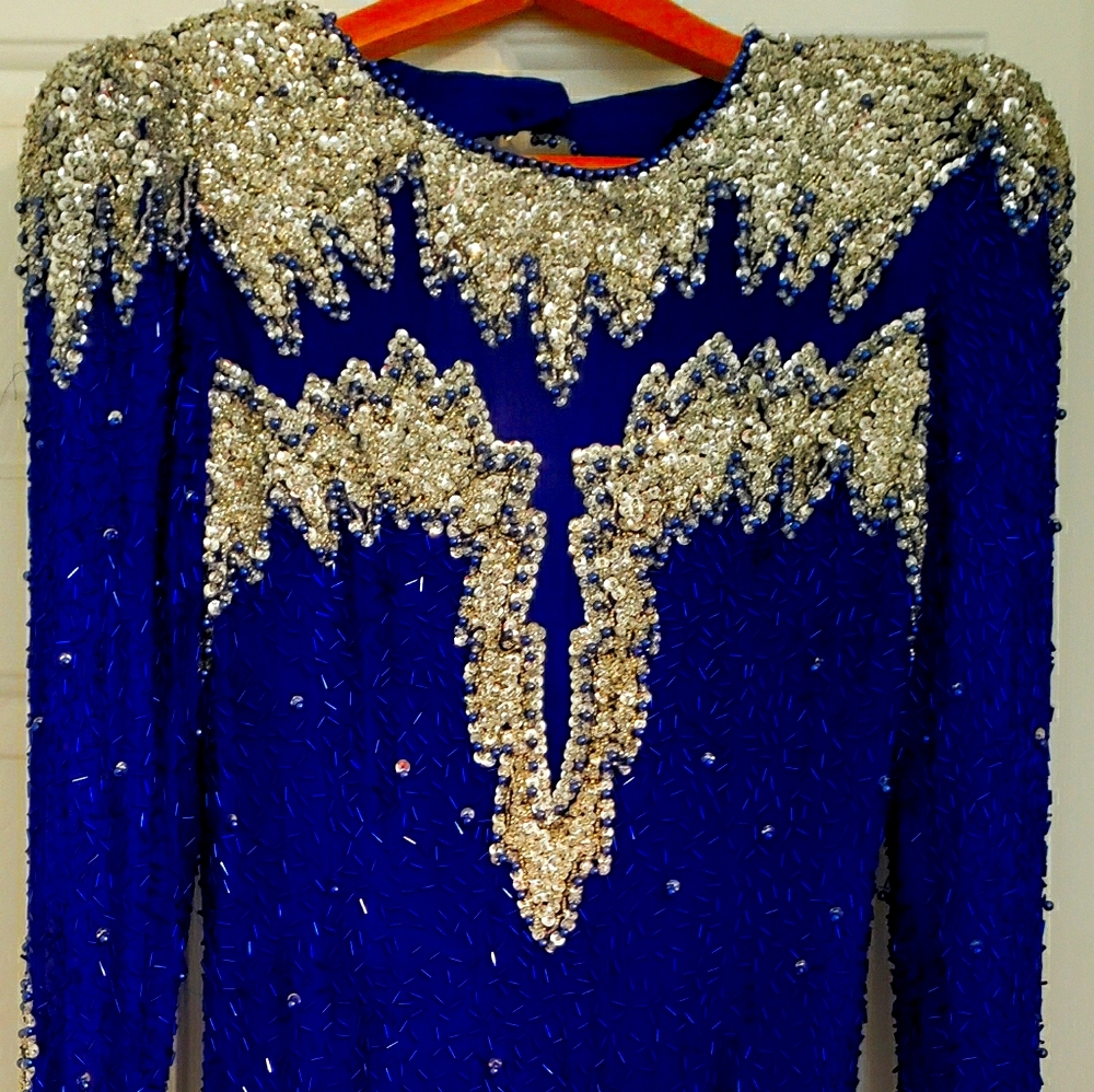 Blue and silver sequins dress